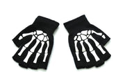 Warm Knitted Half Finger Gloves Halloween Luminous Skull