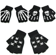 Warm Knitted Half Finger Gloves Halloween Luminous Skull