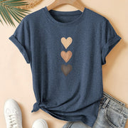 Three Heart Printing Summer Casual Sports Style Round Neck Women's Short Sleeve T-shirt