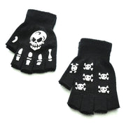 Warm Knitted Half Finger Gloves Halloween Luminous Skull