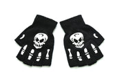 Warm Knitted Half Finger Gloves Halloween Luminous Skull