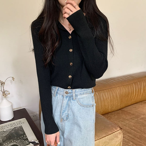 Gentle Long-sleeved Knitted Cardigan Bottoming Top
