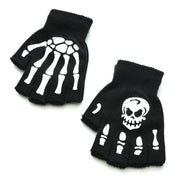 Warm Knitted Half Finger Gloves Halloween Luminous Skull