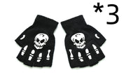 Warm Knitted Half Finger Gloves Halloween Luminous Skull