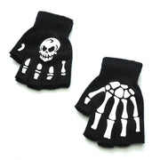 Warm Knitted Half Finger Gloves Halloween Luminous Skull