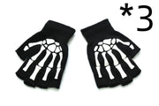 Warm Knitted Half Finger Gloves Halloween Luminous Skull
