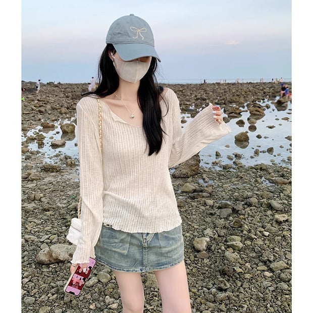 Ice Silk Thin Summer Long-sleeve T-shirt For Women