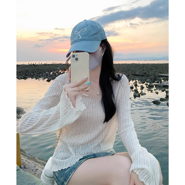 Ice Silk Thin Summer Long-sleeve T-shirt For Women