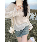 Ice Silk Thin Summer Long-sleeve T-shirt For Women