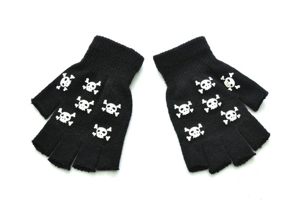 Warm Knitted Half Finger Gloves Halloween Luminous Skull