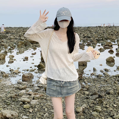 Ice Silk Thin Summer Long-sleeve T-shirt For Women