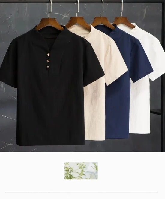 (Shirt + trousers) 2025 summer men shirt Man Cotton and linen shirts Short sleeve men&