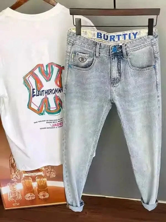 Light Blue Embroidered Jeans Men&