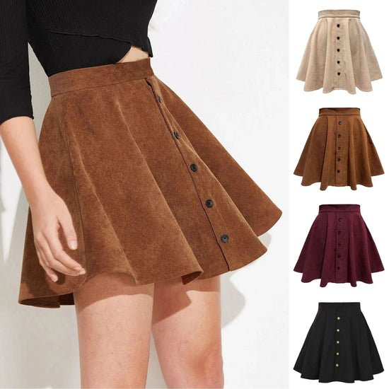 Summer Women Corduroy Single Breasted Button High Elastic Waist A-Line Loose Skirts LDY-WW5145