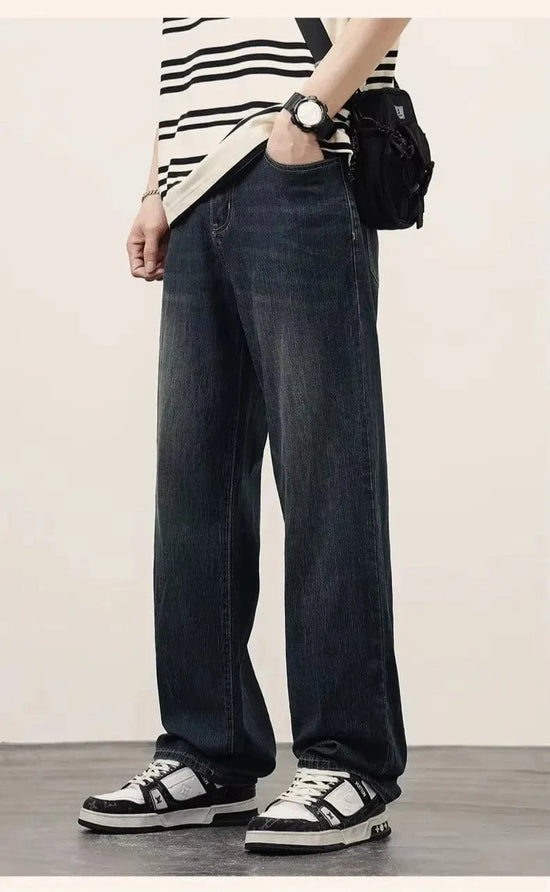 2025Spring Autumn New Men Straight Vintage Fit Jeans Casual Trousers High Quality Male Korean Fashion Baggy Wide Leg Denim Pants