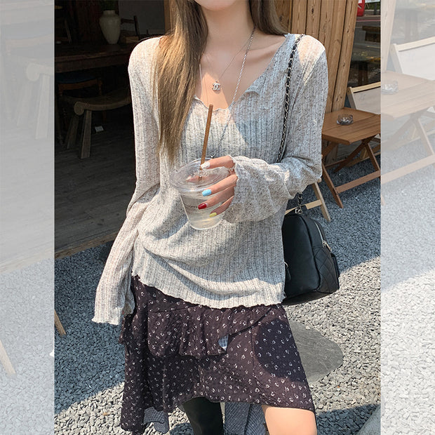 Ice Silk Thin Summer Long-sleeve T-shirt For Women