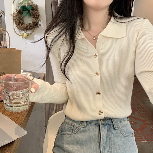 Gentle Long-sleeved Knitted Cardigan Bottoming Top