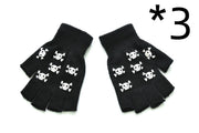 Warm Knitted Half Finger Gloves Halloween Luminous Skull