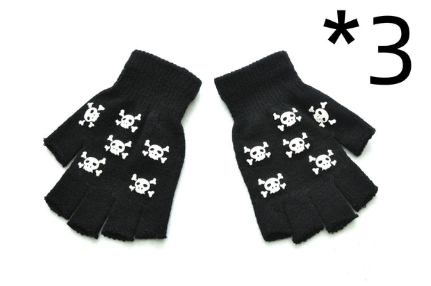 Warm Knitted Half Finger Gloves Halloween Luminous Skull